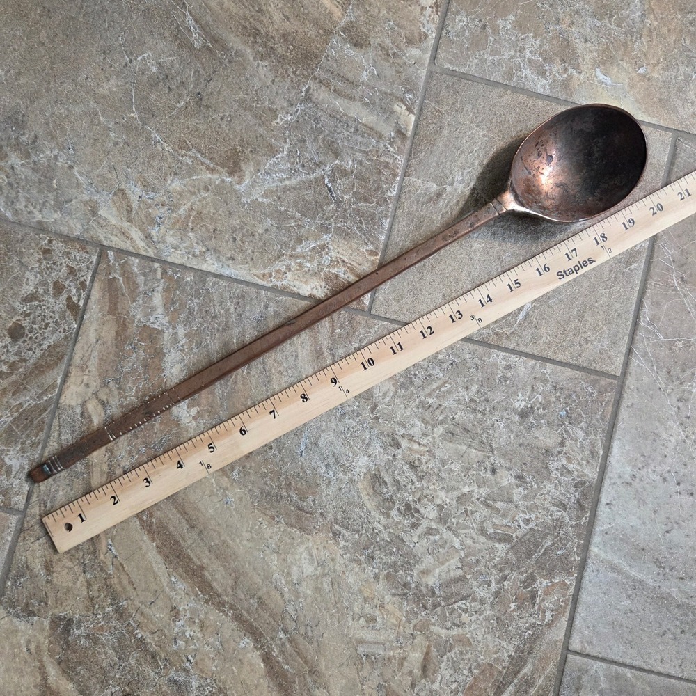 Vintage Handcrafted Long Handle Brass Spoon Etched Primitive Decorative Ladle 17 - Picture 5 of 13